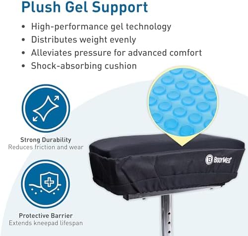 BodyMed Knee Walker Padded Gel Cover, Gel + Memory Foam Cushion, Elastic Fit Design, Low-Profile Comfort Pad, One Size Fits Most Knee Walkers