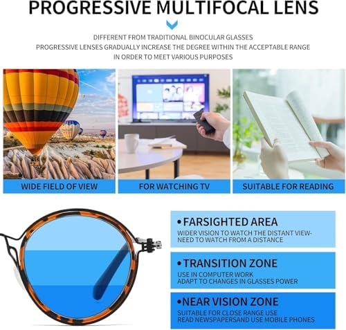 JOLLYNOVA HD7 Progressive Multifocal Reading Glasses RT543, No-Line Readers, Blue Light Blocking, Near to Far Vision