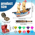 Charniol 32 Pcs Pirate Ship Cake Topper Nautical Sailboat Model Decoration Set Gold Coins Pirate Gems Treasure Telescope for Birthday Party Supplies