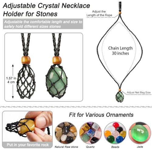 6Pcs Adjustable Crystal Necklace Cages with 7 Chakra Crystals & Healing Stones Set, for Jewelry Making, Yoga Meditation (7 Tumbled Stones + 6pcs Cord)