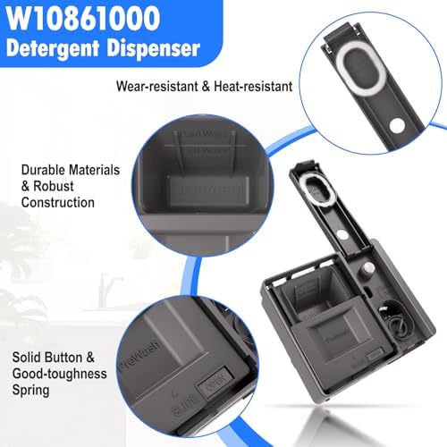 UPGRADED W10861000 W10620296 WDT730PAHZ0 KDTE104ESS4 WDT970SAHZ0 WDT750SAHZ0 Dishwasher Detergent Dispenser Compatible With Whirlpool Maytag Kitchenaid Dishwasher Soap Dispenser Replacement Parts