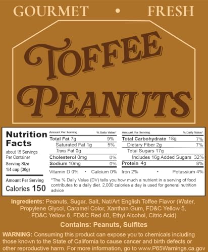 Toffee Peanuts Sweet Crunchy Candy Coated with Rich Toffee Flavor – Gourmet Candied Peanuts Snack & Dessert Topping, Sweet Nuts, 1 Pound