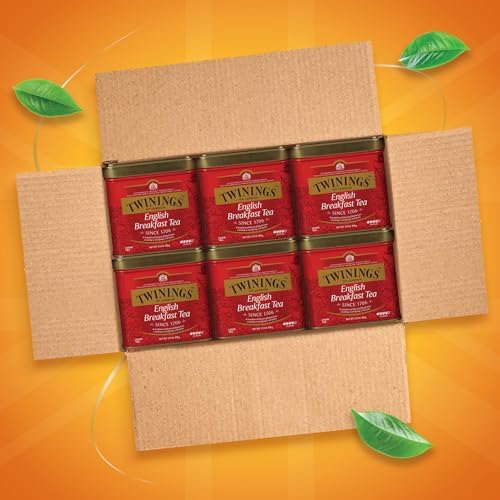 Twinings English Breakfast Loose Tea Tins, 3.53 Ounce Tins (Pack of 6), Smooth, Flavourful, Robust Black Tea Leaves, Caffeinated, Enjoy Hot or Iced