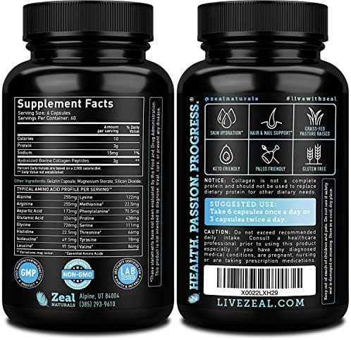 Collagen Peptides Capsules 360 Count - Grass Fed Bovine Hydrolyzed Collagen Pills - Hair, Skin & Nails, Joint Support - Collagen Supplements for Women & Men
