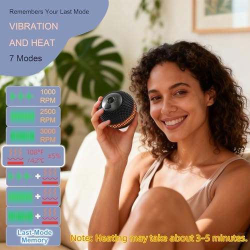HODEMI Vibrating Massage Ball with Heat, 7 Modes Silicone Spiked Lacrosse Massage Ball for Deep Tissue Massage, Myofascial Release & Sports Recovery – Full Body Use at Home, Gym or Office (Black)