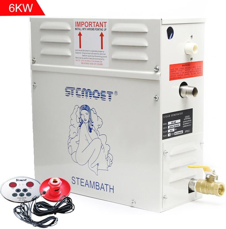 ST-60 6KW Household Sauna Steam Generator Machine, Digital Controller with Adjustable Temp (35-55°C) & Timer, 220V/380V for Wet/Dry Steam Room (4-9 m³)