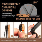 1PC Small Folding Pocket Beard & Mustache & Hair Styling Comb for Men - Metal Tactical Grooming Tool with Wooden Handle for Travel & Home Use - Idea for Stocking Stuffers - Length 6.57inch - Black