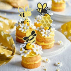 24 PCS Bumble Bee Cupcake Toppers Glitter Heart Honeycomb Bee Cupcake Picks BaBy Shower Cake Decorations for Bee Theme Baby Shower Kids Birthday Party Supplies
