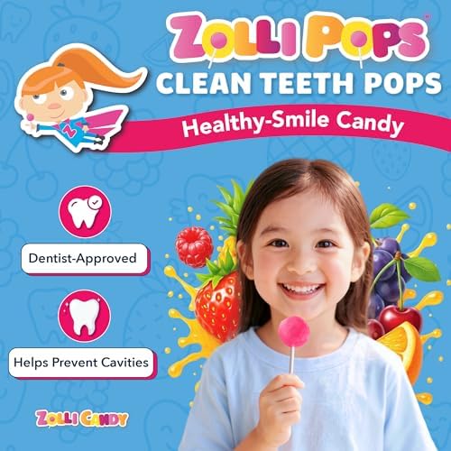 Zollipops Clean Teeth Pops Sugar Free Candy with Xylitol, Dye-Free Lollipops - Keto & Diabetic-Friendly, Dentist-Approved Treats for Kids (Natural Fruit Flavors, 1lb Tub)