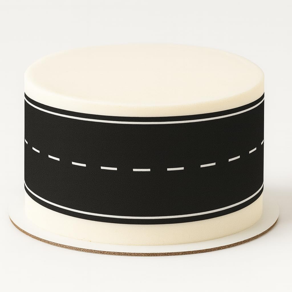 Black and White road roadway Edible Cake Topper