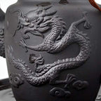 Teapot Chinese Gongfu Tea Large Pots 600ml Dragon Stainless Filter for Loose Tea (black)
