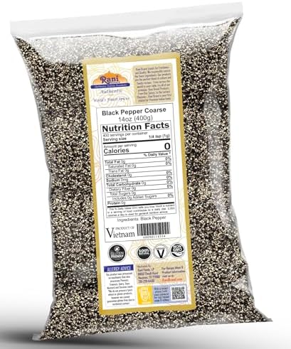 Rani Black Pepper Coarse Ground 28 Mesh (Table Grind) 14oz (400g) ~ All Natural | Vegan | Gluten Friendly | NON-GMO | Kosher | Product of Vietnam