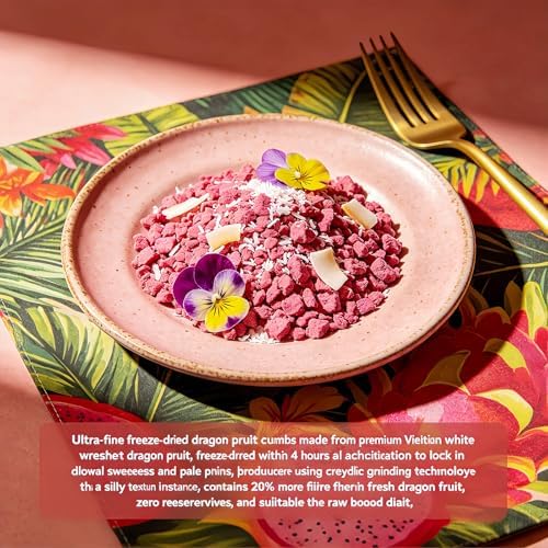 9.5oz Freeze Dried Dragon Fruit Cubes, Crispy & Light Red Pitaya Snacks, 1-Ingredient, for Smoothie Bowls, Baking, Cereal, Yogurt Snacking