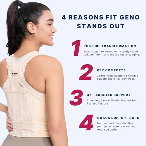 Fit Geno Back Brace Posture Corrector for Men & Women: Shoulder Straightener Adjustable Full Back Support Pain Relief - Scoliosis Hunchback Spine Corrector (Medium/Large)