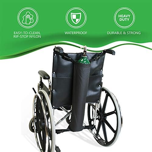 NYOrtho Oxygen Tank Holder for Wheelchair - D & E Cylinder Carrier Bag with Adjustable Straps - Heavy Duty, Waterproof, Easy to Clean Oxygen Cylinder Bag - Fits Standard Wheelchair Size (16"-20")