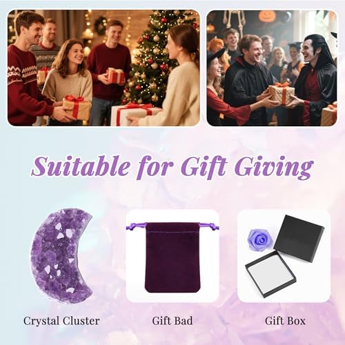 ZHIYUXI Moon Gifts Crystal Cluster Gemstones Amethyst Healing Crystals Moon Gifts for Women Gem Stone Rock Geode Protection Crystals Raw Stone Decor Energy Balance Reiki Home Decor