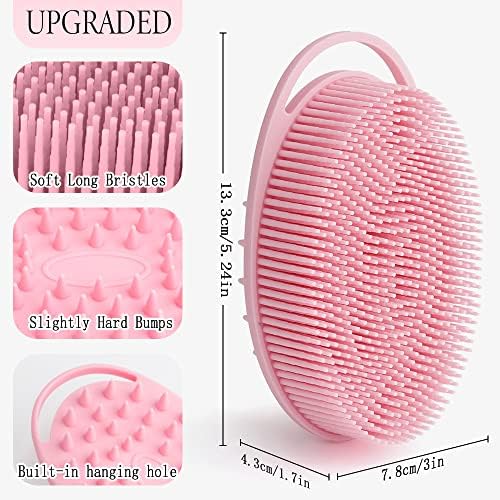 2 in 1 Silicone Body Scrubber Shampoo Brush, Shower Body Scrubber, Silicone Bath Scrubber,Exfoliating Body Scrubber, Scalp Massager, Silicone Loofah Body Scrubber,Rapid Foaming-3 Pack Black,Blue,Pink