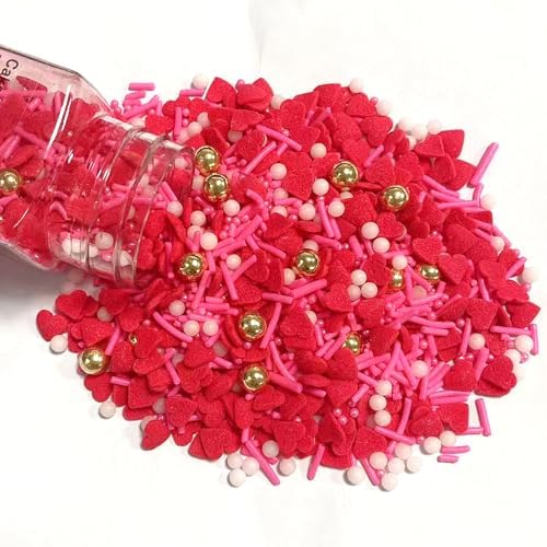 Sentovac Valentine Gold Peals Sprinkles Red Heart Jimmies Sprinkles Mix Edible for Cake Decorating Candy Cupcake Cake Topper Cookie Baking Decorations Wedding Supplies
