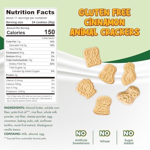 ChocZero Animal Crackers Cookies, Cinnamon Flavored, Gluten Free, Low Carb, No Added Sugar, 12 Ounce (Pack of 1)