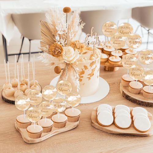 Sursurprise A Little Piece of Heaven Baby Shower Decorations, 24pcs A Little Piece of Heaven Cupcake Toppers for Baby Shower Decor, Welcome Baby Cupcake Picks Gender Neutral Party Supplies