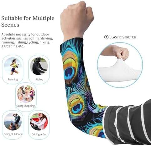 UV Sun Protection Cooling Arm Sleeves for Women Men - A Bunch of Peacock Feathers Arm Cover Sports Tattoo Cover Up