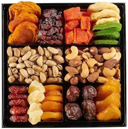 Happy Birthday Dried Fruit & Nuts Gift Basket Arrangement Platter, Gourmet Food Snack Box, Birthday Care Package, Healthy Kosher, Her Him (12 Assortment)