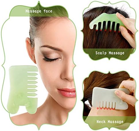 Geiserailie 2 Pcs Jade Combs Esthetician Supplies Massage Stone Hair Gua Sha Scraping Scalp Comb Facial Massage Tool Handheld Head Tools Head Caring Therapy for Women(Mixed Style)