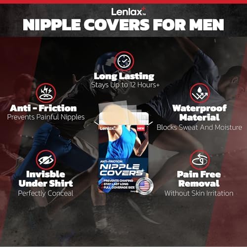 Running Nipple Covers Men - 12 Hours+ Long Lasting, Strong Adhesive Nipple Tape - No Show Under Shirt - Mens Nipple Covers