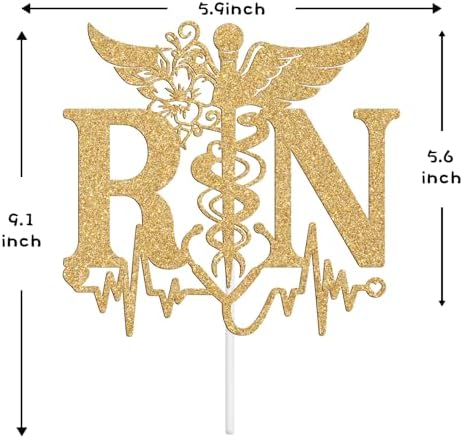 RN Cake Topper, Congrats Nurse Grad, Future RN/BSN/CNA/LPN/NP/PA, Nursing School Survivor, Medical School Graduation Party Decorations Supplies, Gold Glitter