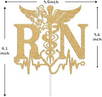 RN Cake Topper, Congrats Nurse Grad, Future RN/BSN/CNA/LPN/NP/PA, Nursing School Survivor, Medical School Graduation Party Decorations Supplies, Gold Glitter