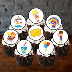 Fun Fair Edible Cupcake Toppers, Carnival Edible Cake Decorations, Carnival Theme Party Decorations, Circus Party Cake Toppers, 24 x 4cm / 1.5 Inch Wafer Card Discs