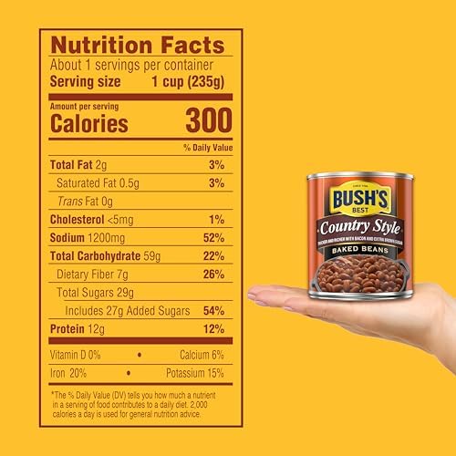 BUSH'S BEST Country Style Baked Beans, Low Fat, Gluten Free, 8.3 oz