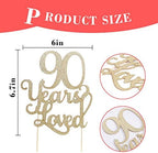 90 Years Loved 90th Birthday & Anniversary Cake Topper, Glitter Photo Decoration Props