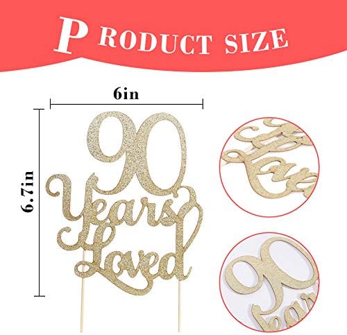 90 Years Loved 90th Birthday & Anniversary Cake Topper, Glitter Photo Decoration Props