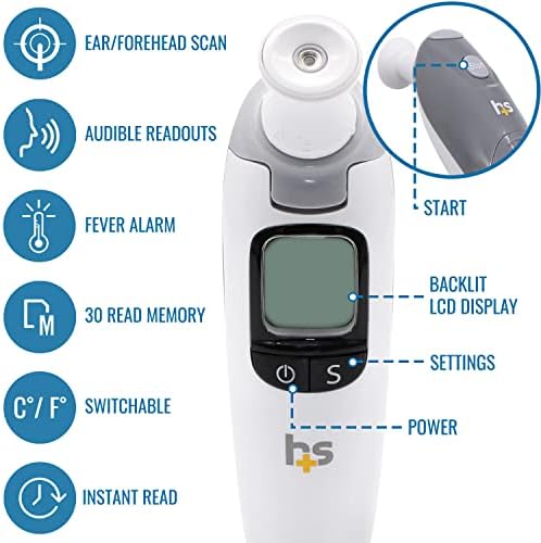 HealthSmart Talking Infrared Ear & Forehead Thermometer, No Probe Covers Needed, Visual Fever Alarm, Audio Readings in English & Spanish, Instant Scan