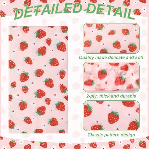 Janlaugh 100 Pcs Strawberry Paper Napkins Set Disposable Summer Fruit Paper Napkins Pink for Berry Sweet Strawberry Decoration Catering Event Birthday Summer Party Supplies