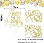 Golden Glitter Happy 50th Anniversary Cake Toppers - Wedding & Company Anniversary Party Decorations, Birthday Party Decorations