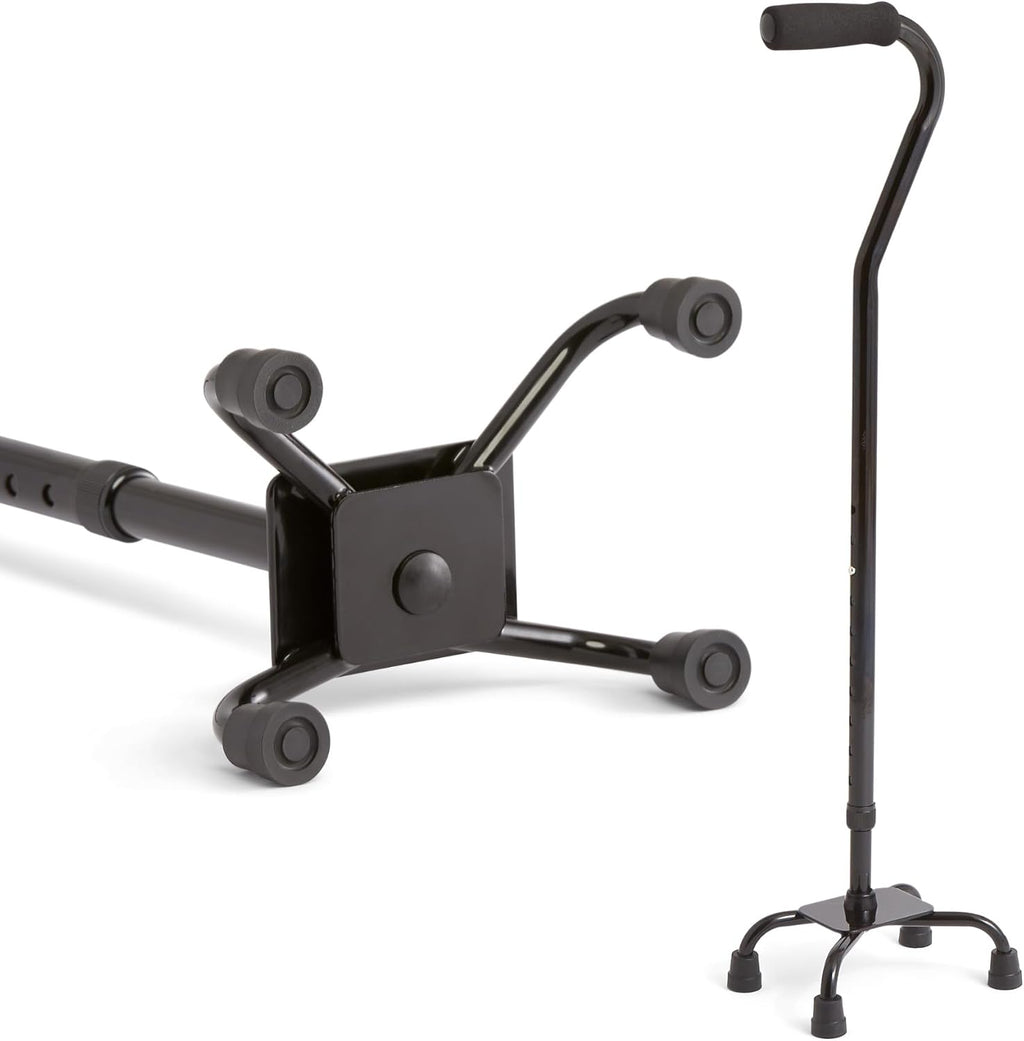 Medline Aluminum Quad Cane with Small Base for Balance, Height Adjustable 29" to 38", Knee Injuries, Surgery Recovery & Mobility, Lightweight Walking Aid for Seniors & Adults, 300 lb Weight Capacity