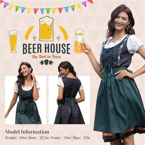 2Pcs Women Oktoberfest Costume,Bavarian Dirndl Dress Women with Apron,Beer Maid Outfit
