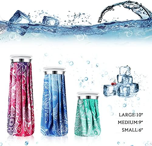 Nuanchu 3 Pieces Ice Bags for Injuries Reusable Ice Pack Hot Cold Water Bag 6, 9, 10 Inches Hot Cold Therapy and Pain Relief Pain Screw Top for Sports Knee Head Leg(Mandala Style)