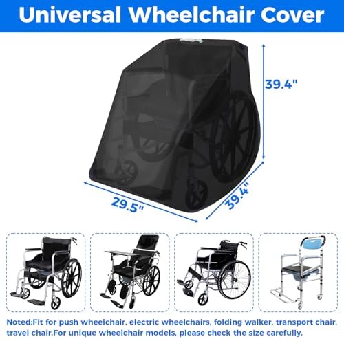 Wheelchairs Cover Waterproof, Reflective Handle,Heavy Duty Outdoor Protective for Travel Wheelchair,Electric Wheelchair,Protector from Dust Dirt Snow Rain Sun Rays, 39.4”×39.4”×29.5” Black