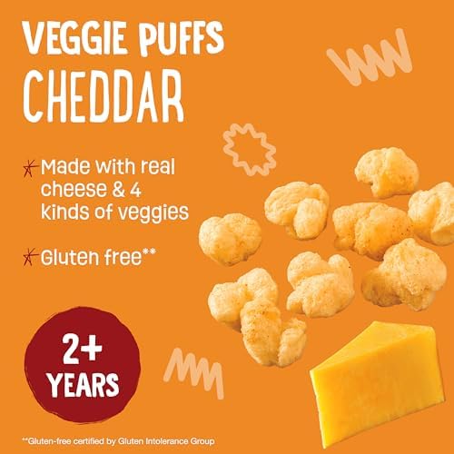 Earth's Best Organic Veggie Puffs for Toddlers 2 Years Old and Up, Cheddar Flavor, 1.55 Ounce Bag (Pack of 4)