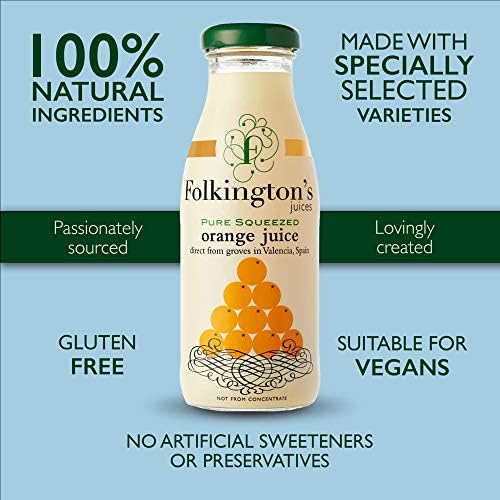 Folkington's Orange Juice, 100% Pure, 12x250ml Bottles, Not from Concentrate, 12 Pieces