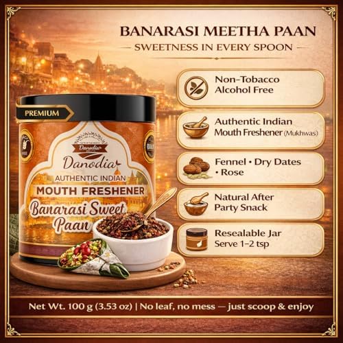 Danodia Foods Banarasi Meetha Paan 100 g (3.53 oz) — Authentic Indian Mouth Freshener (Mukhwas), Fennel • Dry Dates • Rose, Non Tobacco, Alcohol Free | Natural After Party Snack