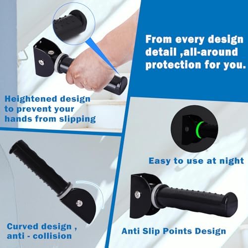 Upgrade Fluorescence Flip Up Grab Bars for Wall, 7.5 inch Folding Doorway Assist Handle, Mobility Aids, Non-Slip Grip Bar Great for Elderly Seniors, Handicap, Support Up to 320 Pounds (Black)