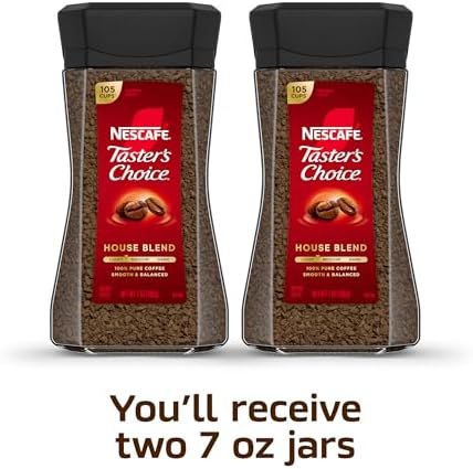 NESCAFÉ Taster's Choice Instant Coffee, Light Medium Roast Coffee, House Blend, 2 Jars (7 Oz Each)