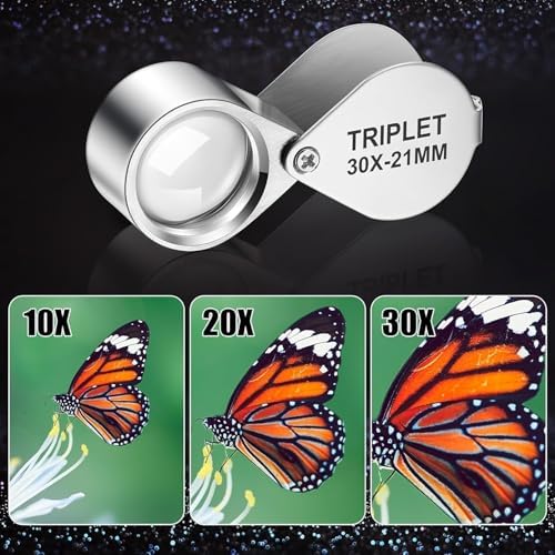 3 Pieces Jewelers Eye Loupe Set 10X, 20X and 30X Pocket Jewelry Loupe, Jewelers Eye Magnifying Glass Magnifier for Jewelry Coins Gems Stamps Watches Supplies