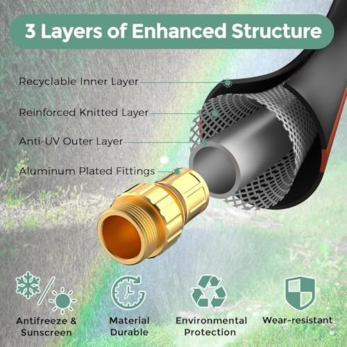 Giraffe Tools Garden Hose 5/8" Custom Length, No Kink, Flexible, Leakproof Water Hose, 600 Burst PSI, 15ft Male Female Fittings,Black Orange