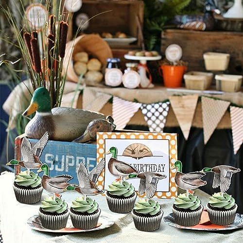 Sursurprise 24pcs Mallard Duck Cupcake Toppers for Duck Hunting Birthday Baby Shower Decorations Party Supplies