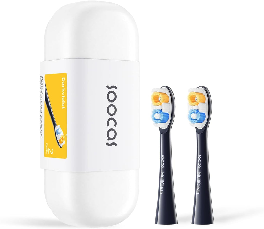 Soocas Multiclean Classic Clean Electric Toothbrush Replacement Heads, Compatible with Both NEOS II and NEOS II Ultra, 2 Brush Heads, Dark Violet
